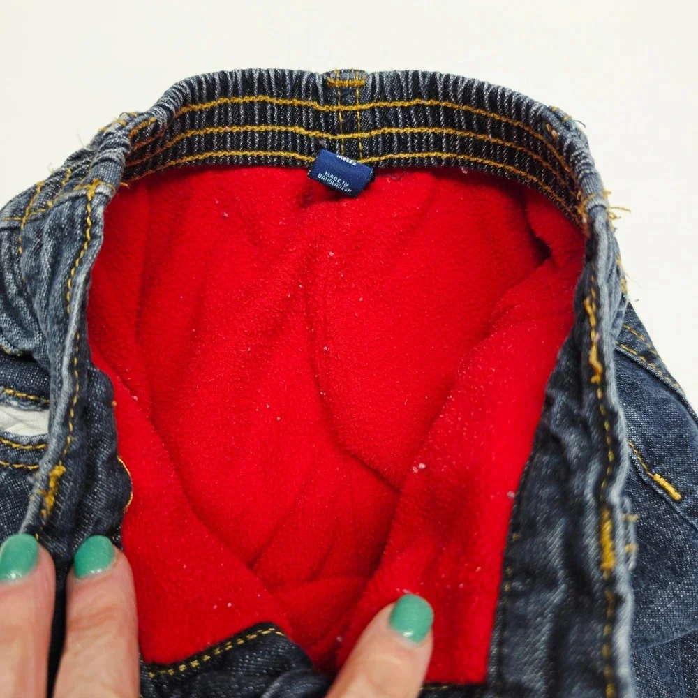 Old Navy Toddler Boys Fleece Lined Denim Jeans Dark Wash Blue Red 12-18 Months